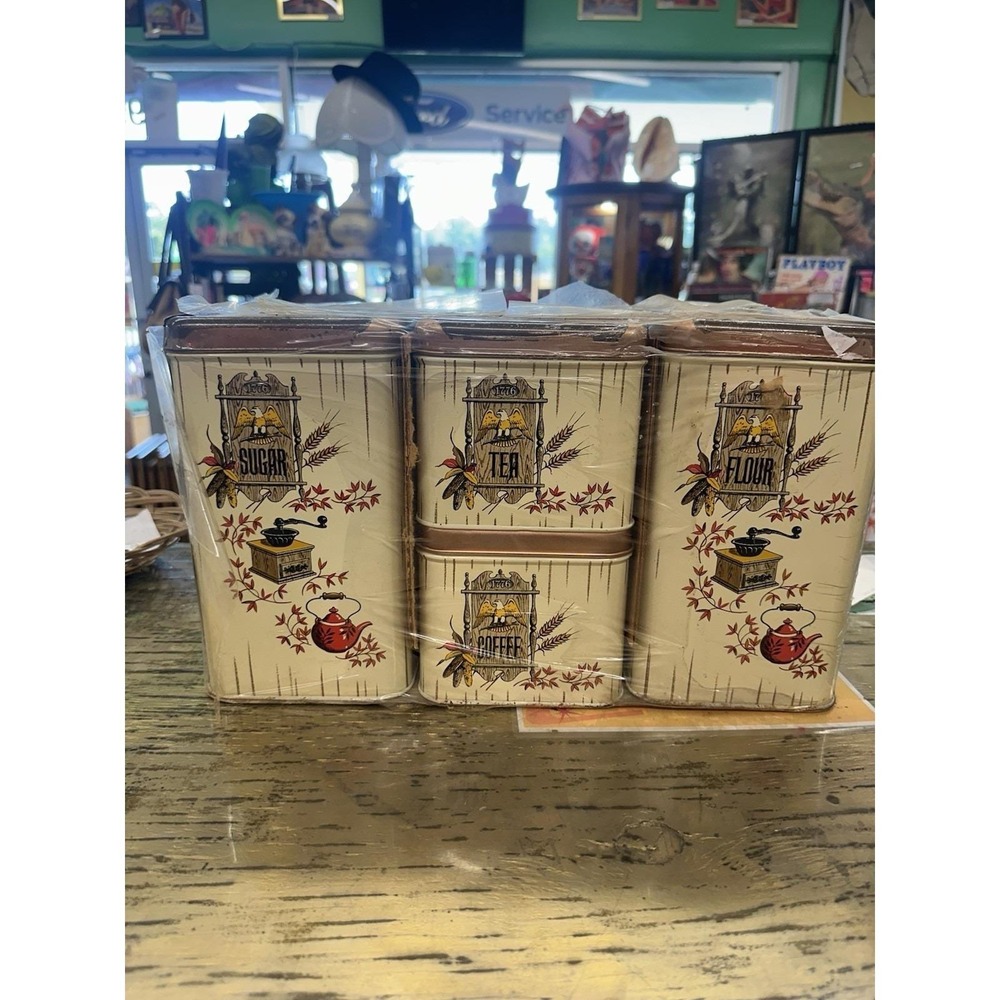 NEW Vintage Retro 1970s CheinCo Kitchen Canister Tin Set Of 4